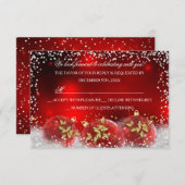 レッド金ゴールドスノウバブルクリスマスパーティーRSVP 出欠カード (正面/裏面)
