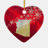 レッド金ゴールドスノーフレークアリゾナハート セラミックオーナメント (正面)
