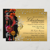レッド金ゴールドスノーフレーククリスマスディナーパーティー4a 招待状 (正面/裏面)