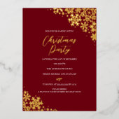 レッド金ゴールドスノーフレーククリスマスパーティー 箔招待状 (正面)