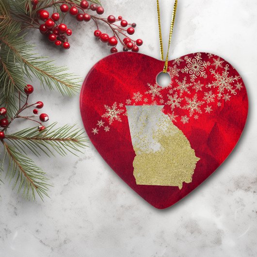 レッド金ゴールドスノーフレークグルジアハート セラミックオーナメント