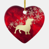 レッド金ゴールドスノーフレークダシュント セラミックオーナメント (正面)