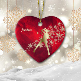 レッド金ゴールドスノーフレークテニス選手 セラミックオーナメント