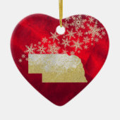 レッド金ゴールドスノーフレークネブラスカハート セラミックオーナメント (正面)