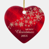 レッド金ゴールドスノーフレークネブラスカハート セラミックオーナメント (裏面)