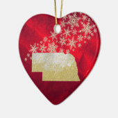 レッド金ゴールドスノーフレークネブラスカハート セラミックオーナメント (左)