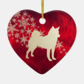 レッド金ゴールドスノーフレークノルウェーエルクハウンド セラミックオーナメント (正面)