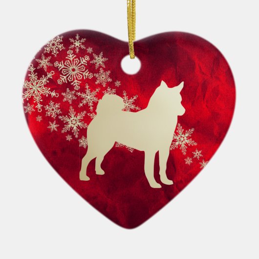 レッド金ゴールドスノーフレークノルウェーエルクハウンド セラミックオーナメント (正面)