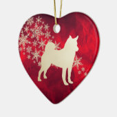 レッド金ゴールドスノーフレークノルウェーエルクハウンド セラミックオーナメント (左)