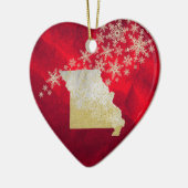 レッド金ゴールドスノーフレークハート セラミックオーナメント (左)