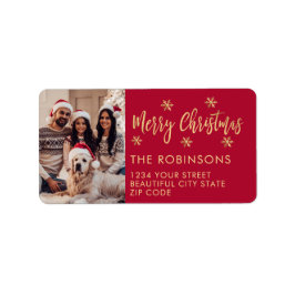 レッド金ゴールドスノーフレークフォトクリスマス差出人住所 ラベル