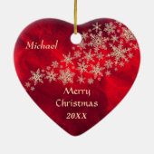 レッド金ゴールドスノーフレークホッケーゴアリーパーソナライズされた セラミックオーナメント (裏面)