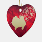 レッド金ゴールドスノーフレークポメラニア犬 セラミックオーナメント (左)