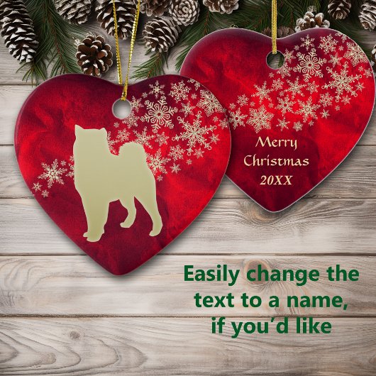 レッド金ゴールドスノーフレークマラムート セラミックオーナメント