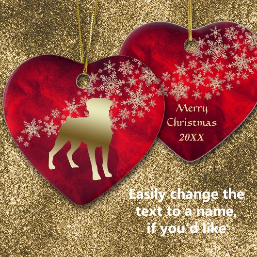 レッド金ゴールドスノーフレークロットワイラー セラミックオーナメント