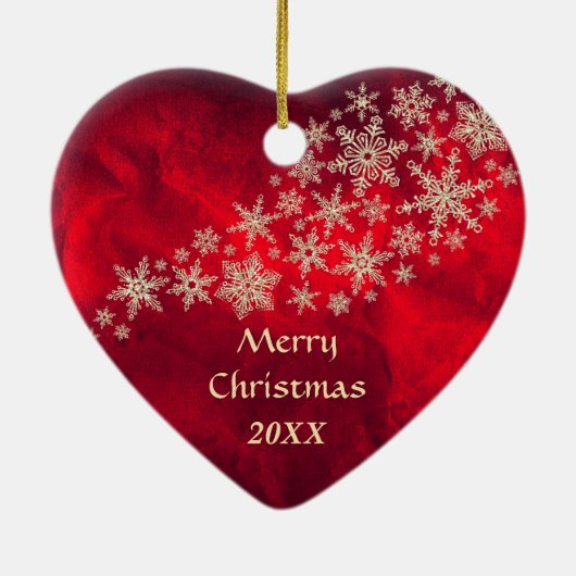 レッド金ゴールドスノーフレークロットワイラー セラミックオーナメント (裏面)