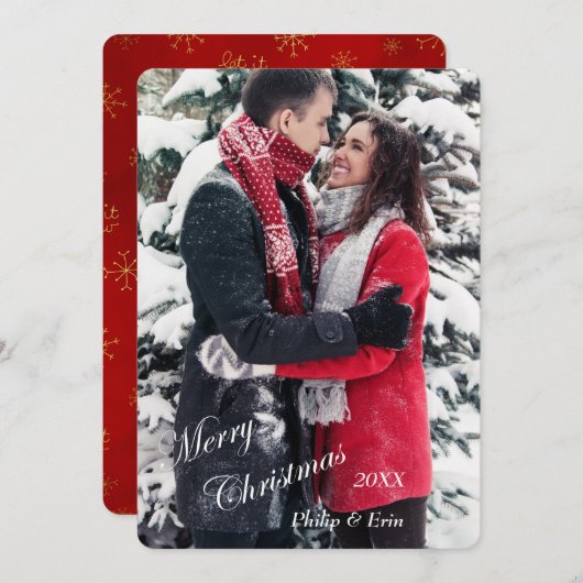 レッド金ゴールドスノーフレーク写真テンプレートクリスマス シーズンカード (正面/裏面)