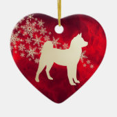 レッド金ゴールドスノーフレーク秋田犬 セラミックオーナメント (正面)