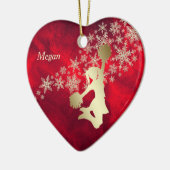 レッド金ゴールドスノーフレーク・チアリーパーソナライズされたダー セラミックオーナメント (左)