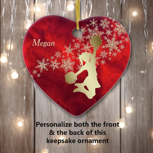 レッド金ゴールドスノーフレーク・チアリーパーソナライズされたダー セラミックオーナメント