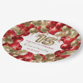 レッド金ゴールドスパークルキンセアニラバルーン ペーパープレート (アングル)