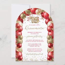 レッド金ゴールドスパークルクインセアニラバルーン招待状 招待状