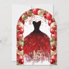 レッド金ゴールドスパークルドレスキンセアニラバルーンアーチ 招待状