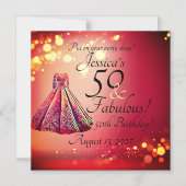 レッド金ゴールドスパークル50と素晴らしい50誕生日 マグネット招待状 (正面)