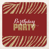 レッド金ゴールドゼブラプリントフェイクグリッター誕生日 スクエアペーパーコースター (正面)