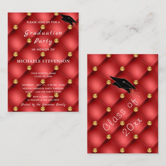 レッド金ゴールドダイアモンズタフテッドディセレーション招待状 ノートカード (正面/裏面)