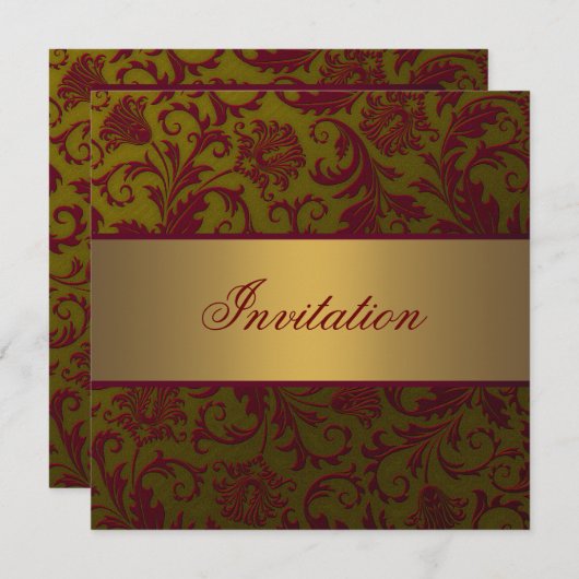 レッド金ゴールドダマスクすべての行事招待状テンプレート 招待状 (正面/裏面)