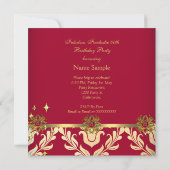 レッド金ゴールドダマスクエレガントバースデーパーティー 招待状 (裏面)