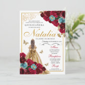 レッド金ゴールドティール（緑がかった色）フローラキンセアニェラ誕生日 招待状 (スタンド正面)