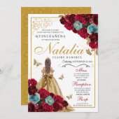 レッド金ゴールドティール（緑がかった色）フローラキンセアニェラ誕生日 招待状 (正面/裏面)