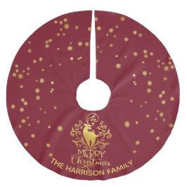 レッド金ゴールドディアメリークリスマス ブラッシュドポリエステルツリースカート