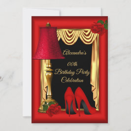 レッド金ゴールドドレープハイヒールバラバースデーパーティー 招待状