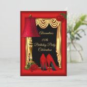 レッド金ゴールドドレープハイヒールバラバースデーパーティー 招待状 (スタンド正面)