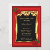 レッド金ゴールドドレープハイヒールバラバースデーパーティー 招待状 (裏面)