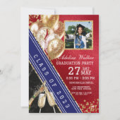 レッド金ゴールドネイビーブルー卒業パーティー招待状 招待状 (正面)