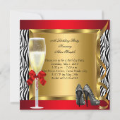 レッド金ゴールドハイヒールゼブラシャンパンバースデーパーティー 招待状 (裏面)