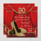 レッド金ゴールドハイヒール90thバースデーパーティー 招待状 (正面/裏面)