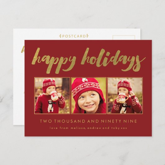 レッド金ゴールドハッピーホリデーズクリスマスフォトフレームポストカード ポストカード (正面/裏面)