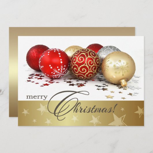 レッド金ゴールドバウズクリスマスパーティの招待状 招待状 (正面/裏面)