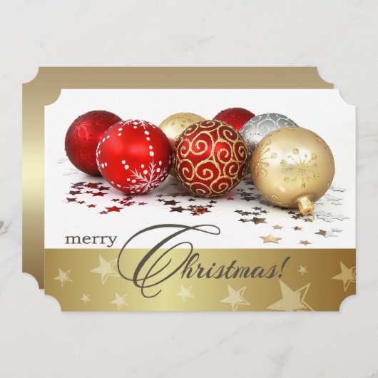 レッド金ゴールドバウズクリスマスパーティの招待状 招待状 (正面/裏面)