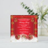 レッド金ゴールドバウズクリスマスフォトホリデーパーティー 招待状 (スタンド正面)