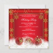 レッド金ゴールドバウズクリスマスフォトホリデーパーティー 招待状 (正面)