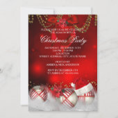 レッド金ゴールドバウズサンタハットクリスマスパーティー 招待状 (正面)