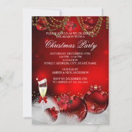 レッド金ゴールドバウズシャンパンクリスマスパーティー 招待状