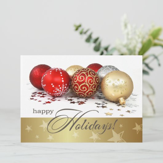 レッド金ゴールドバウブルズホリデーパーティー招待状 招待状 (スタンド正面)