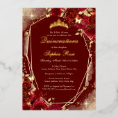 レッド金ゴールドバタフライフローラキンセアニェラ 箔招待状 (正面)